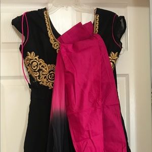 Indian dress - Pink and Black with gold work